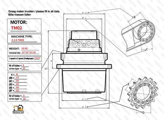 U15-3 KX41.2 KX41.2V KX36.3 K008 azionamento finale per Kubota TM01 travel motor assy