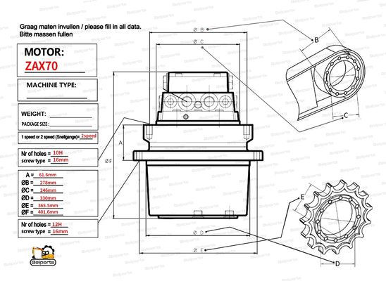 Hitachi EX60-2 ZX70 EX75 EX60-5 Motore di Traslazione Escavatore 9069509