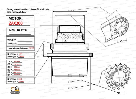 Hitachi 9168003 9195451 Costo di sostituzione dell'assemblaggio del motore di viaggio per HMGF36 ZX200 ZX200-6